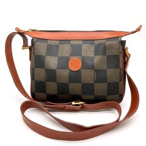 Auth Fendi Pecan Pattern PVC Leather Brown Shoulder Bag
